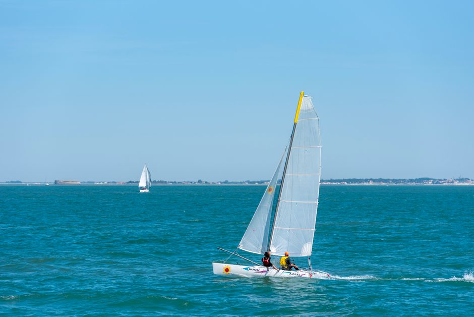 Two sailboats navigating on a clear blue sea under a bright sky, perfect for a sailing adventure.
