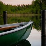 a boat sits in the water